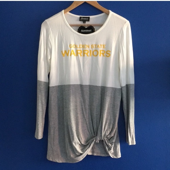NBA SF Golden sSate Warriors White long Sleeve Tie twist knot Tunic grey white - Picture 2 of 5